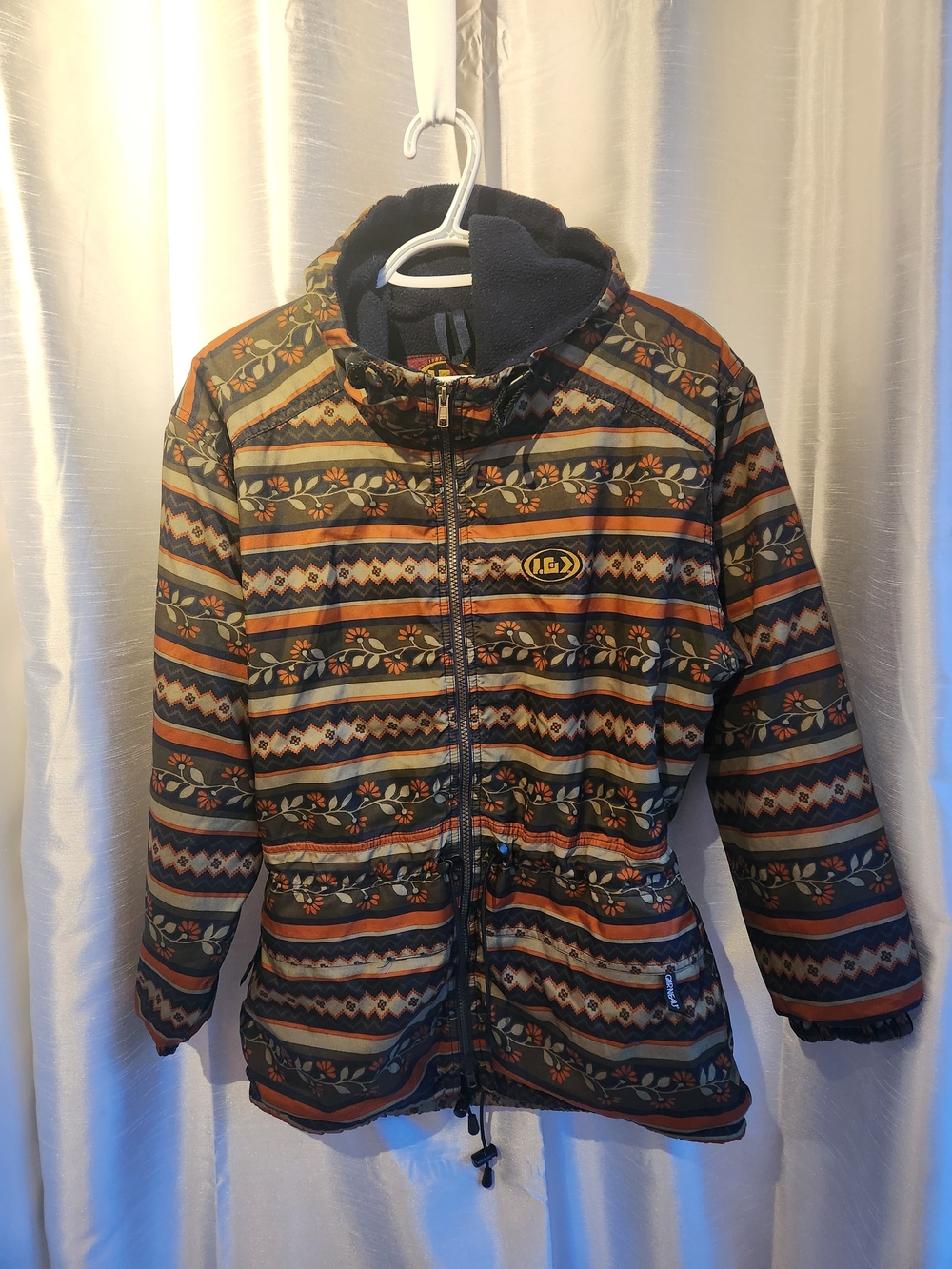 🍂 Louis GARNEAU Striped Floral Hooded Puffer Jacket - Multi-Color